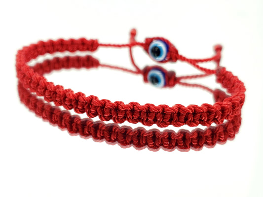 Red string evil eye bracelet zipper bead