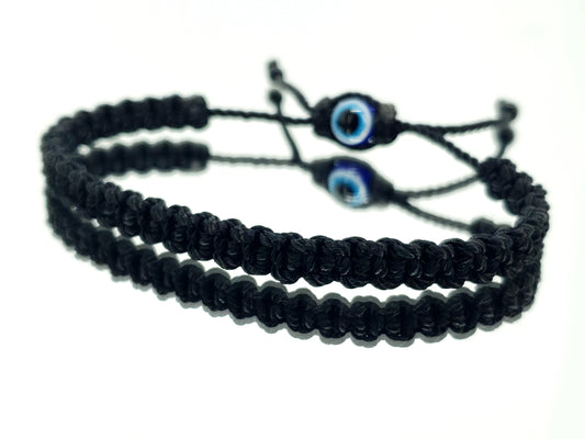 evil eye bracelet, black -zipper bead