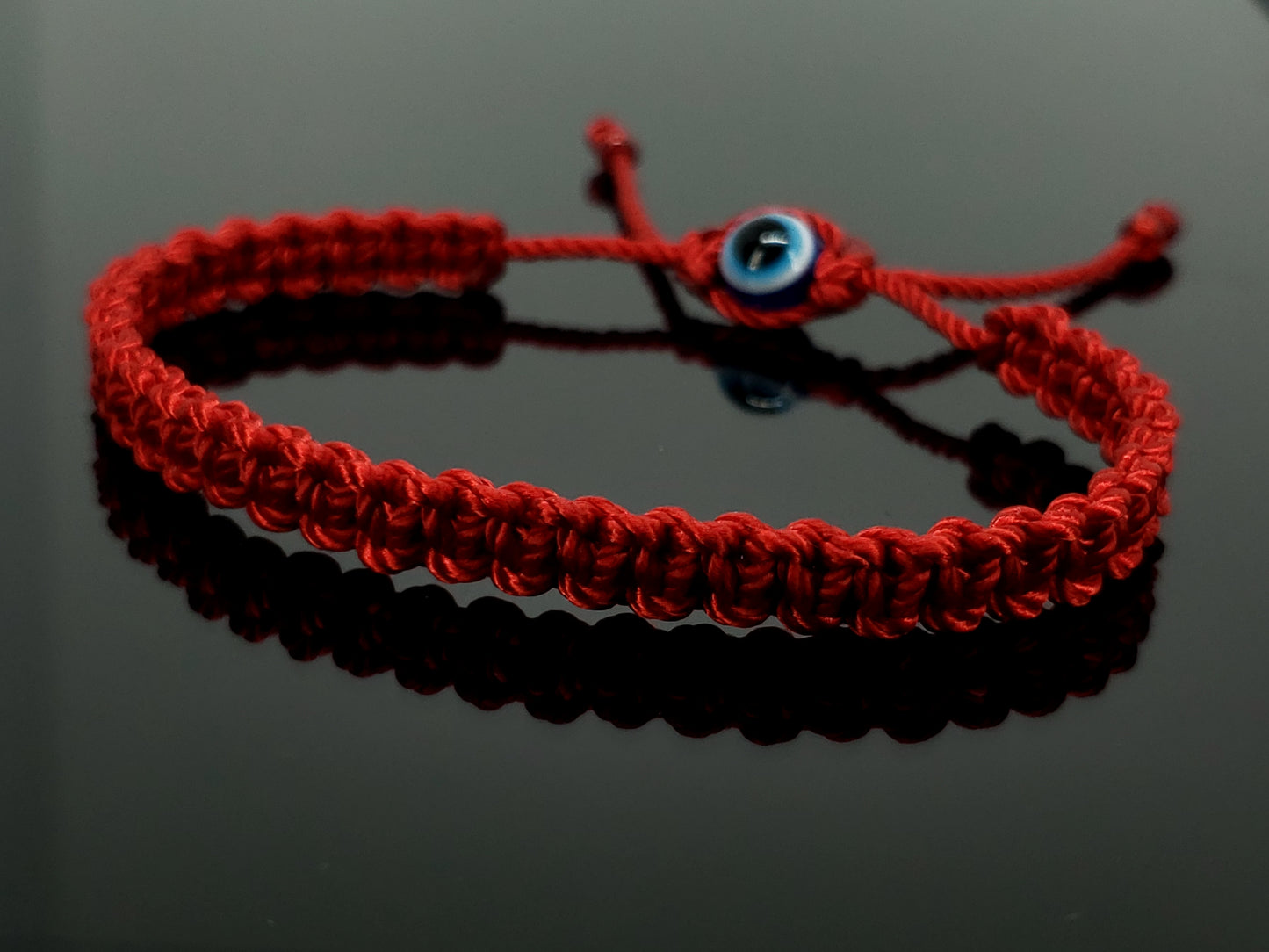 Red string evil eye bracelet zipper bead