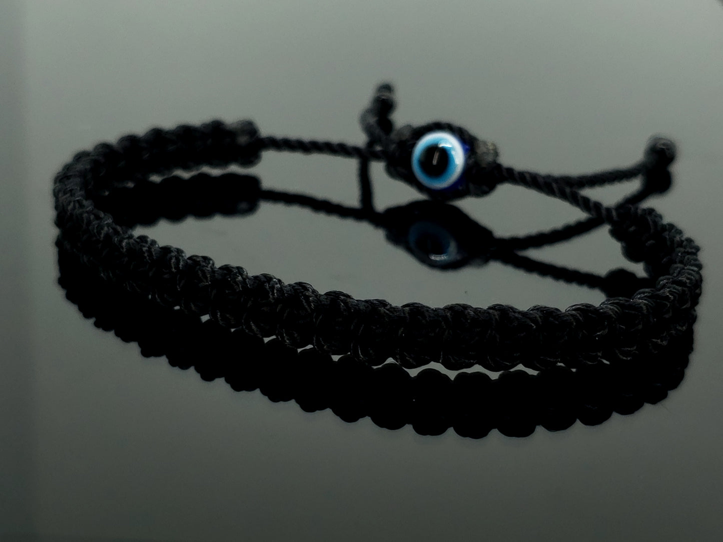 evil eye bracelet, black -zipper bead