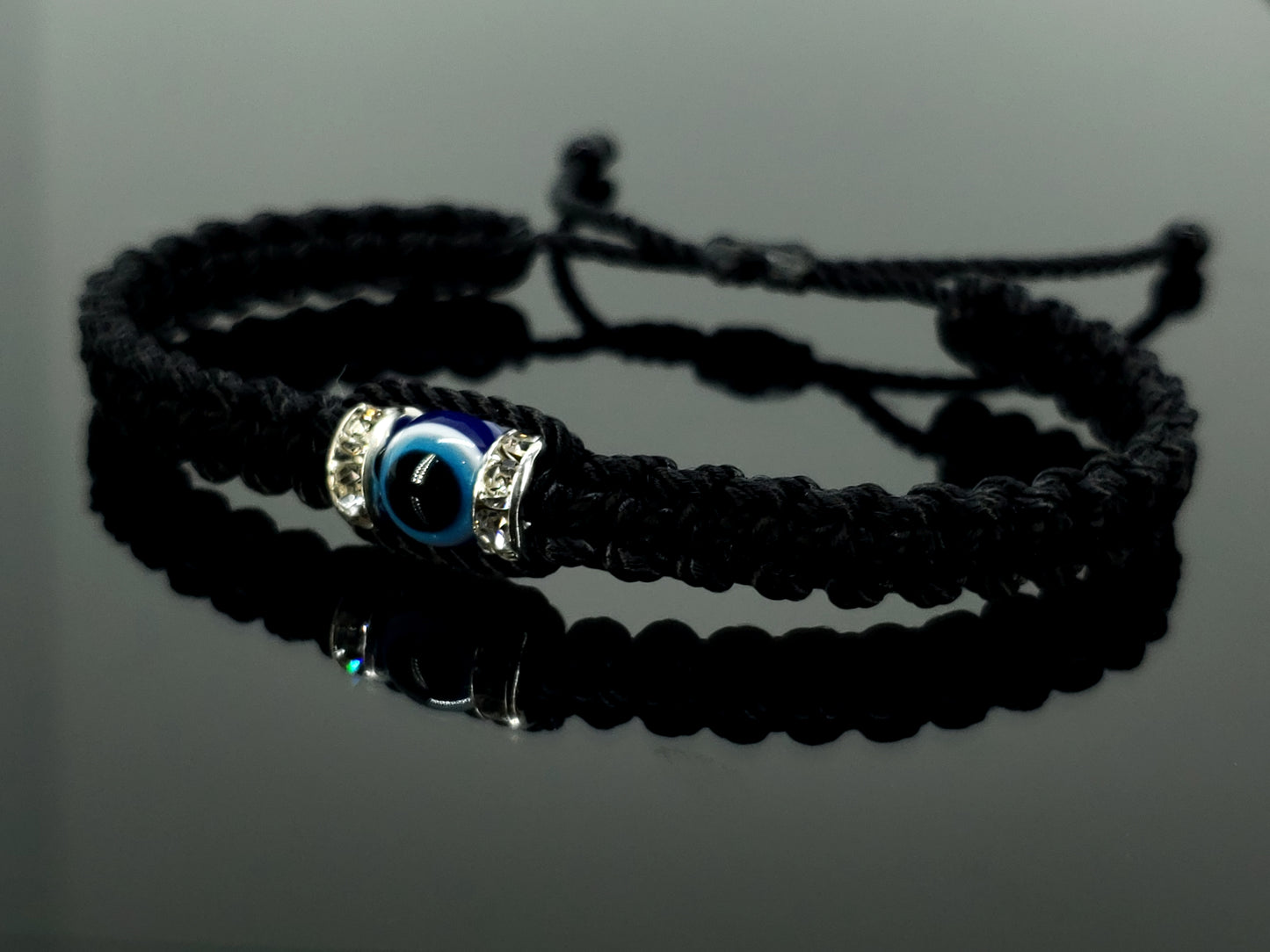 evil eye bracelet, black -charm