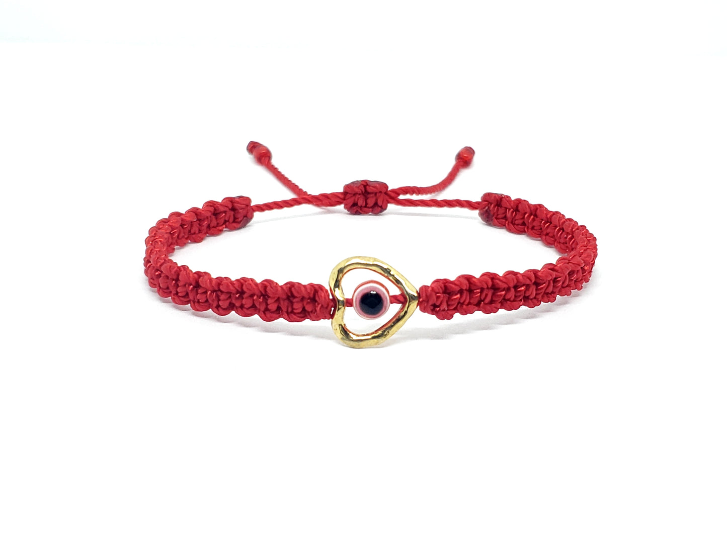 evil eye bracelet with metal heart, red string -ghc