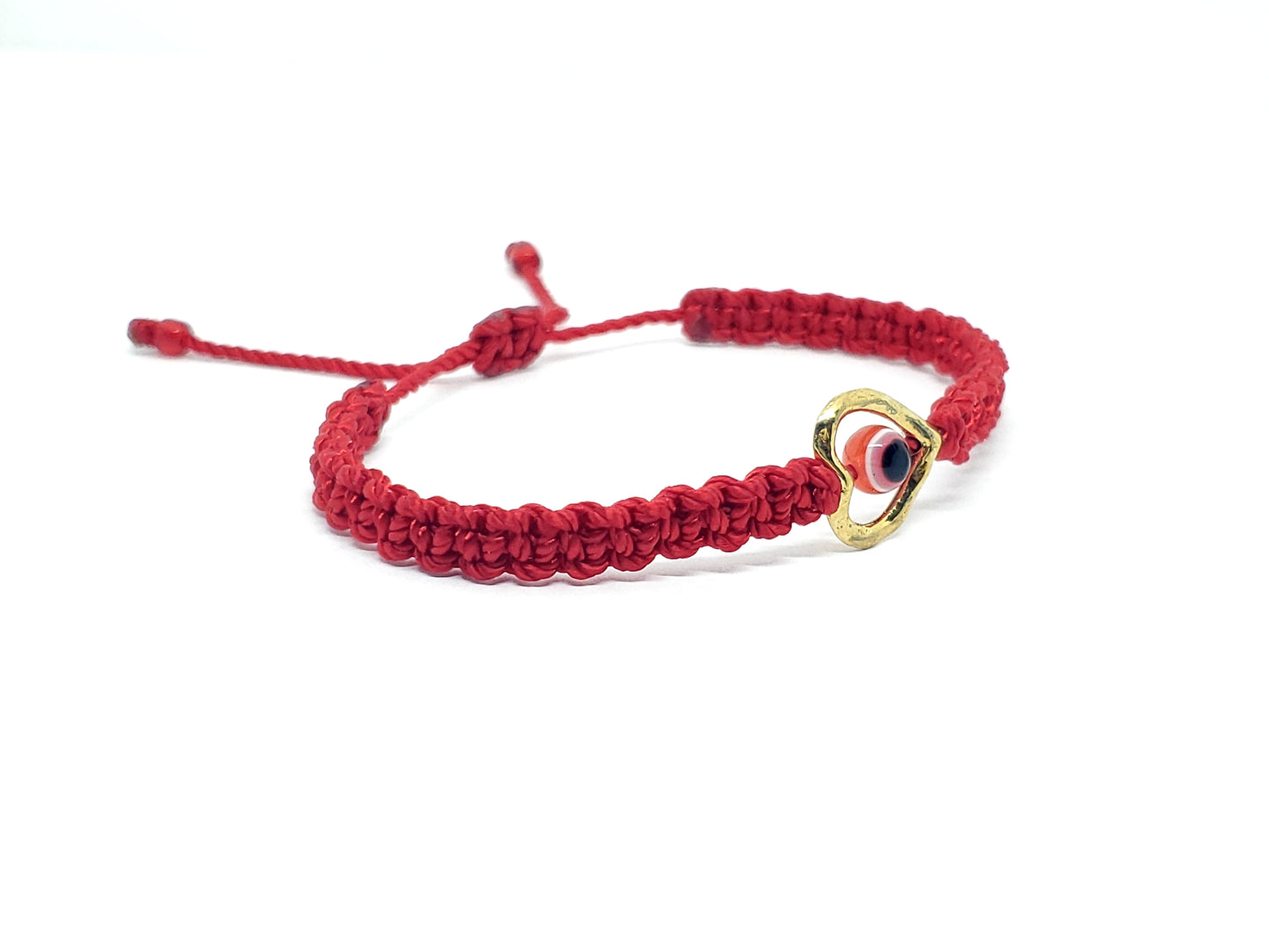 evil eye bracelet with metal heart, red string -ghc