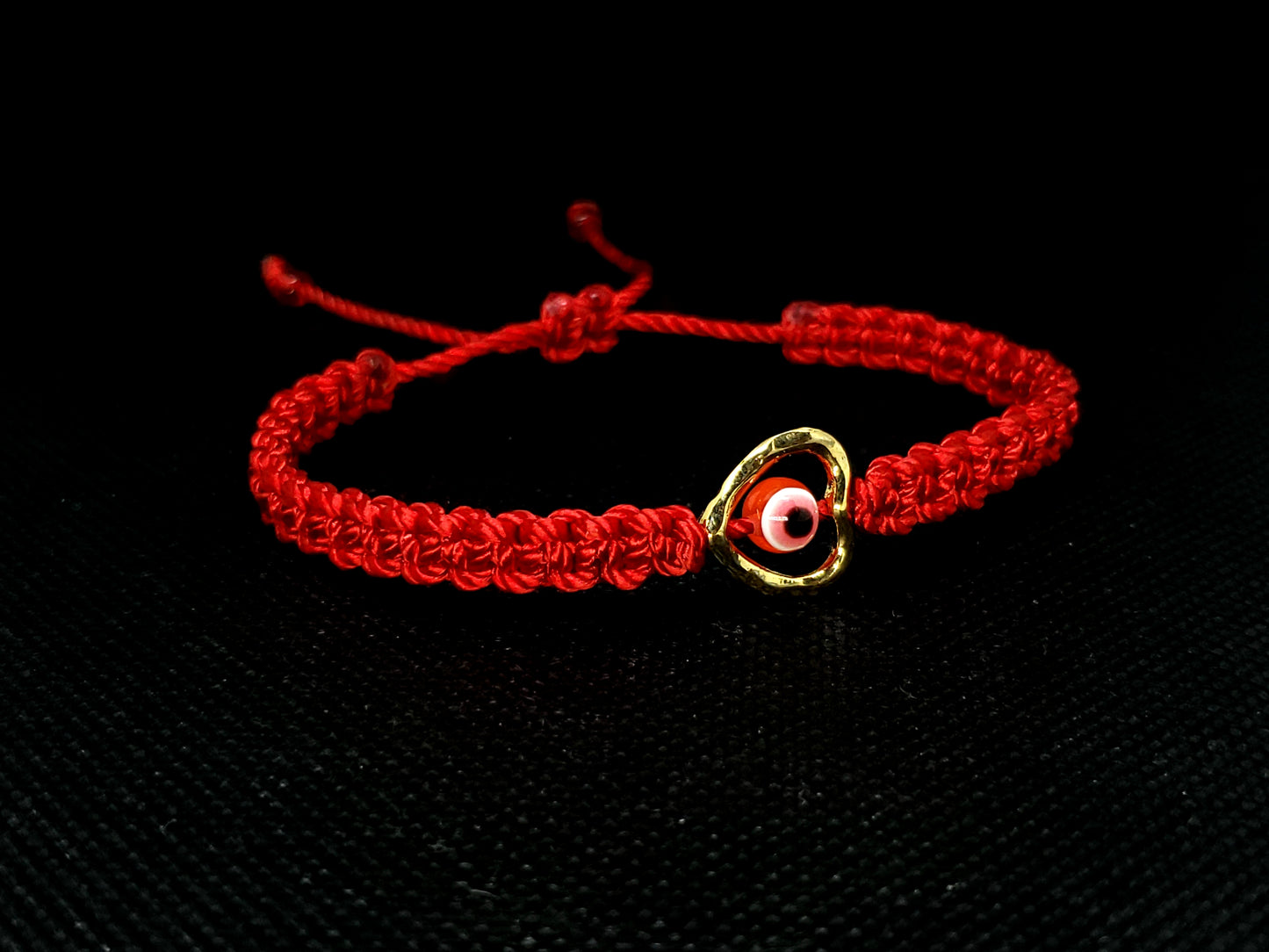 evil eye bracelet with metal heart, red string -ghc