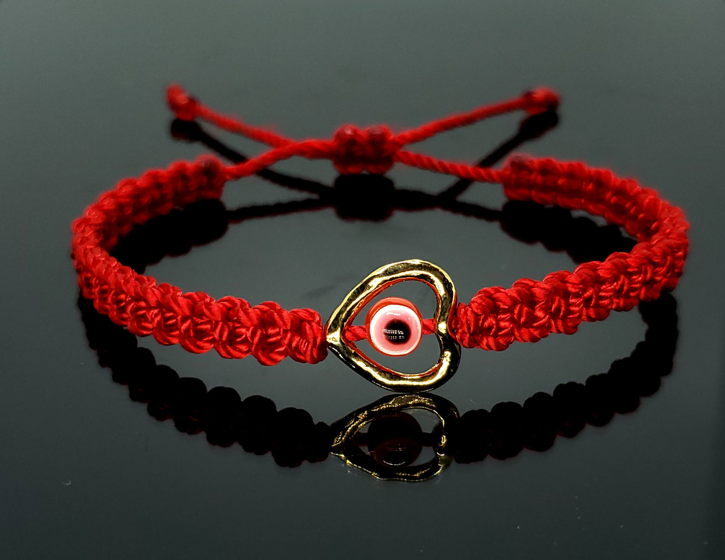 evil eye bracelet with metal heart, red string -ghc