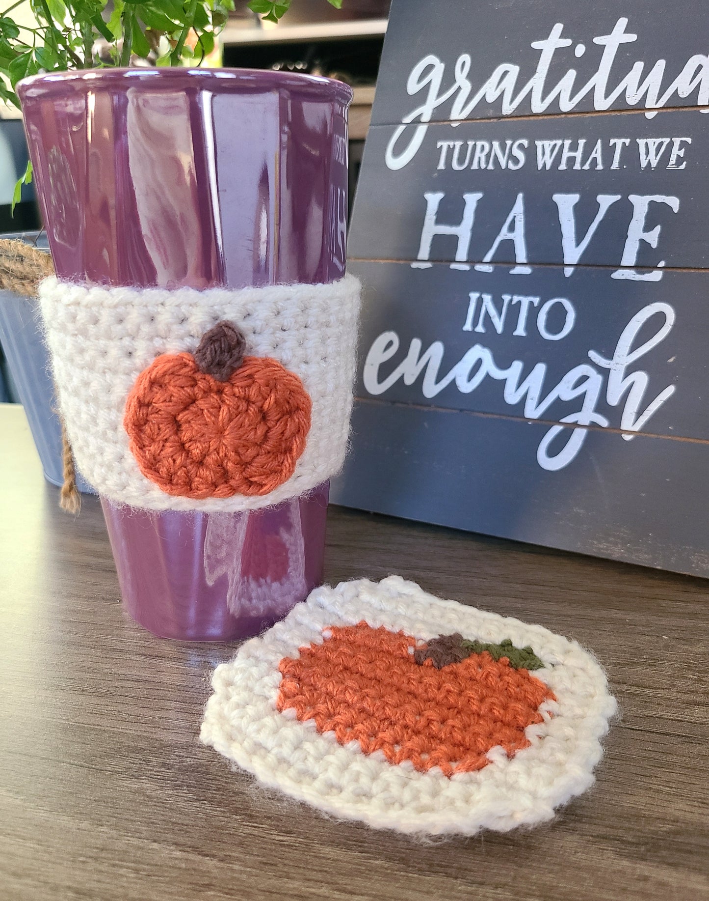 Coffee cup cozy and coaster set