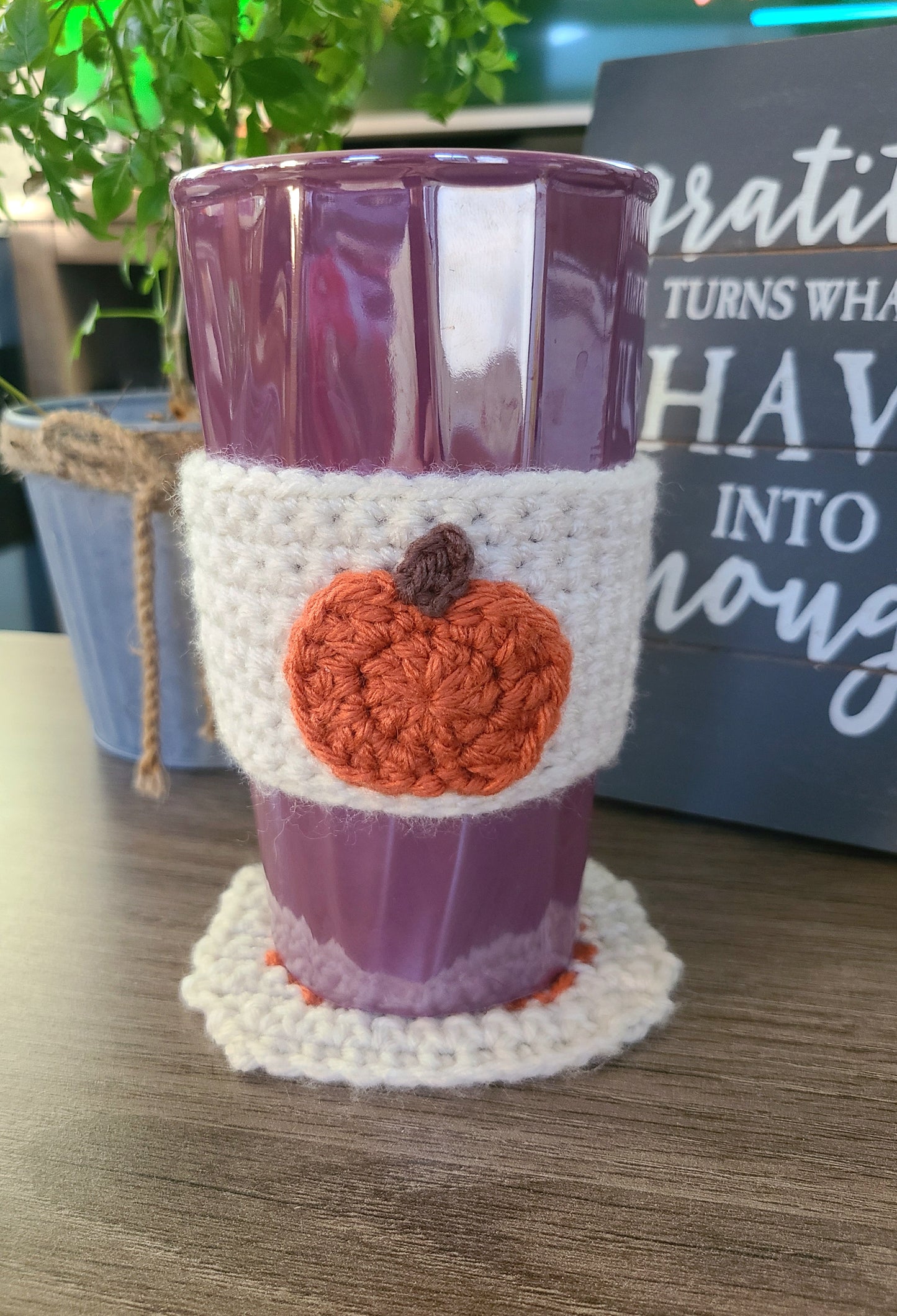 Coffee cup cozy and coaster set