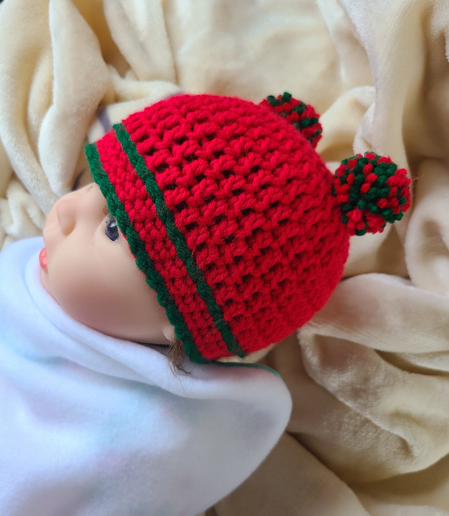 Christmas Baby Beanie with Two Pompoms