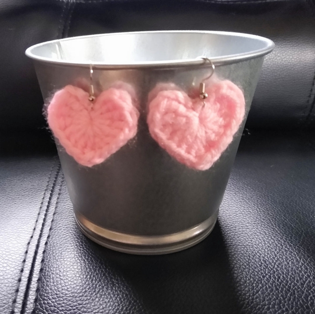 Pink heart crochet earrings