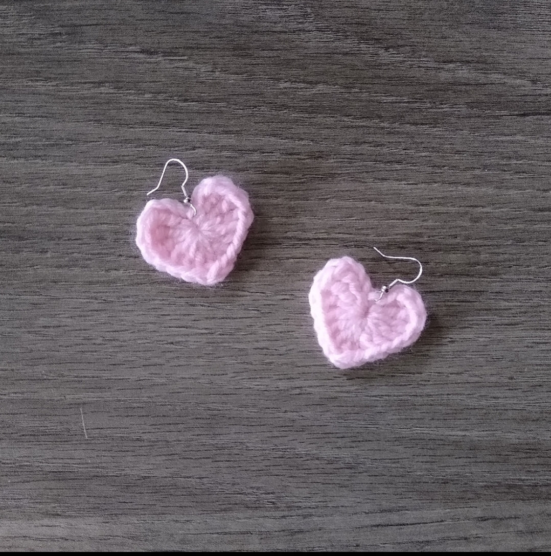 Pink heart crochet earrings