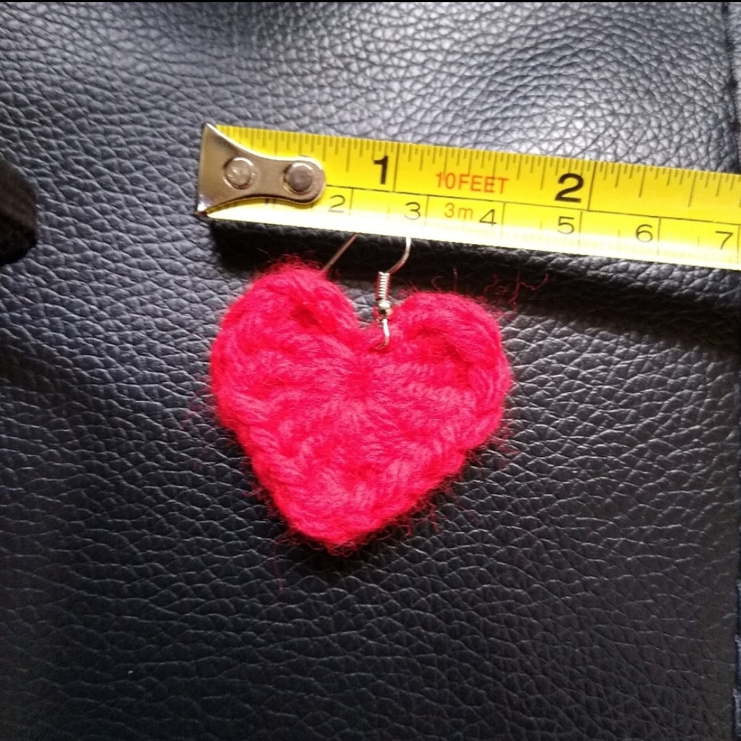 Pink heart crochet earrings