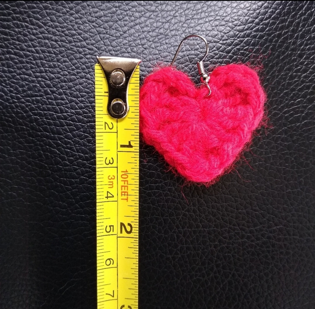 Pink heart crochet earrings