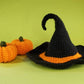 Set of pumpkins with witch hat Halloween decor